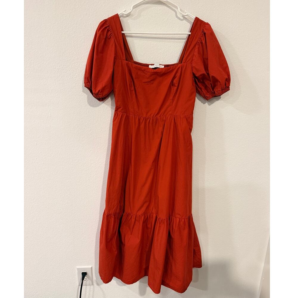 ASTR the Label orange Midi Dress with Puff Sleeves & Slit - Small - Picture 2 of 10